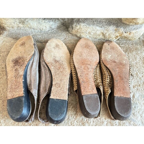 2 PREVATA Vintage 80s Pewter & Bronze Leather Woven Bottega Vibe Sandals 7 - Picture 6 of 7